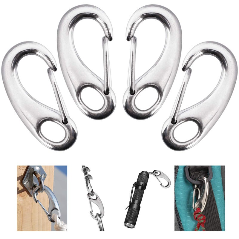 OIIKI 4 Pack Stainless Snap Hook, 220 lbs Snap Hook Clip, 2 Inch Heavy Duty Marine Grade 304 Quick Link Clip for Attachment with Poles for Keychains Curtains, Dog Leash - Image 1